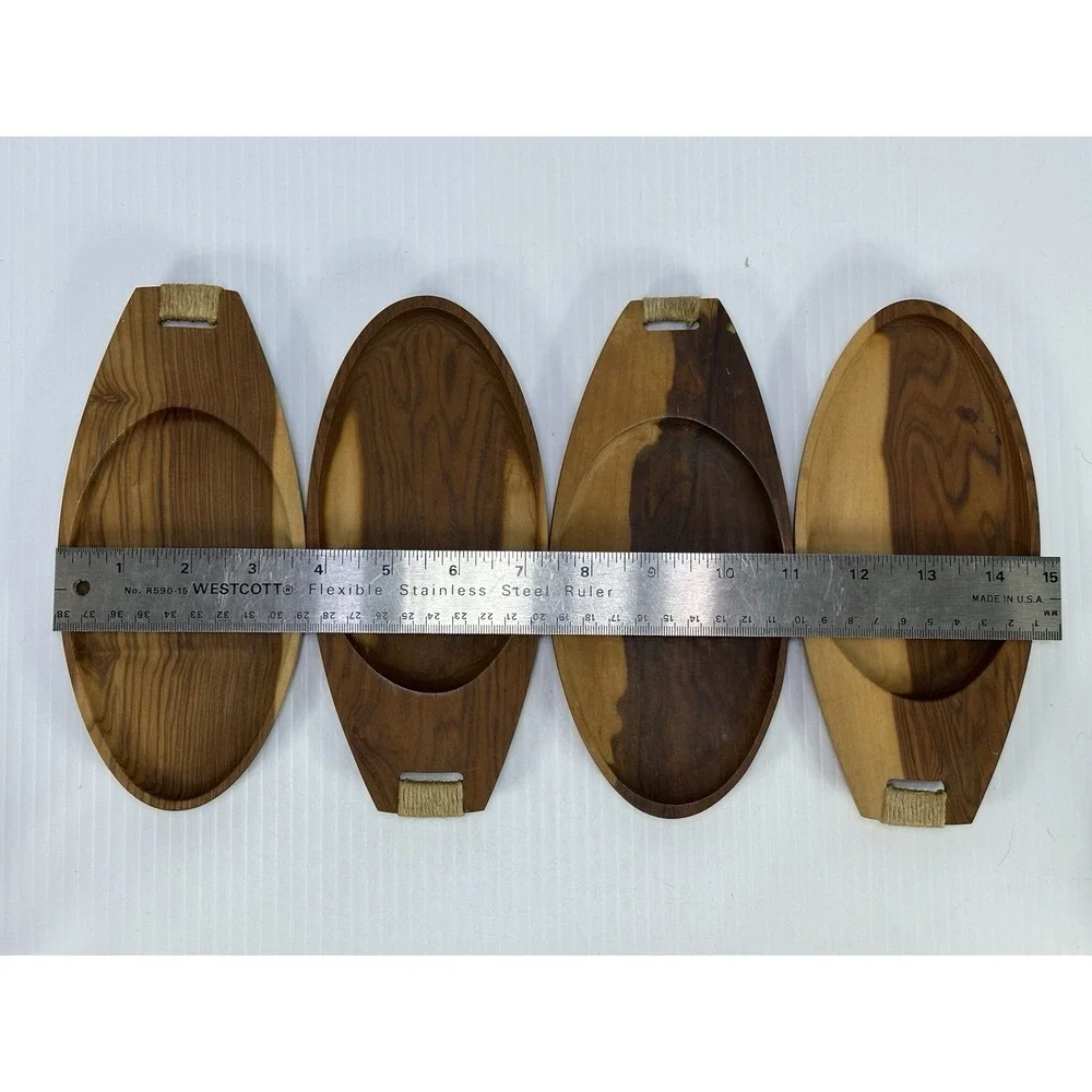 Vintage Teak Wood Snack Trays Set of 4 Atomic MCM‎ Original Label